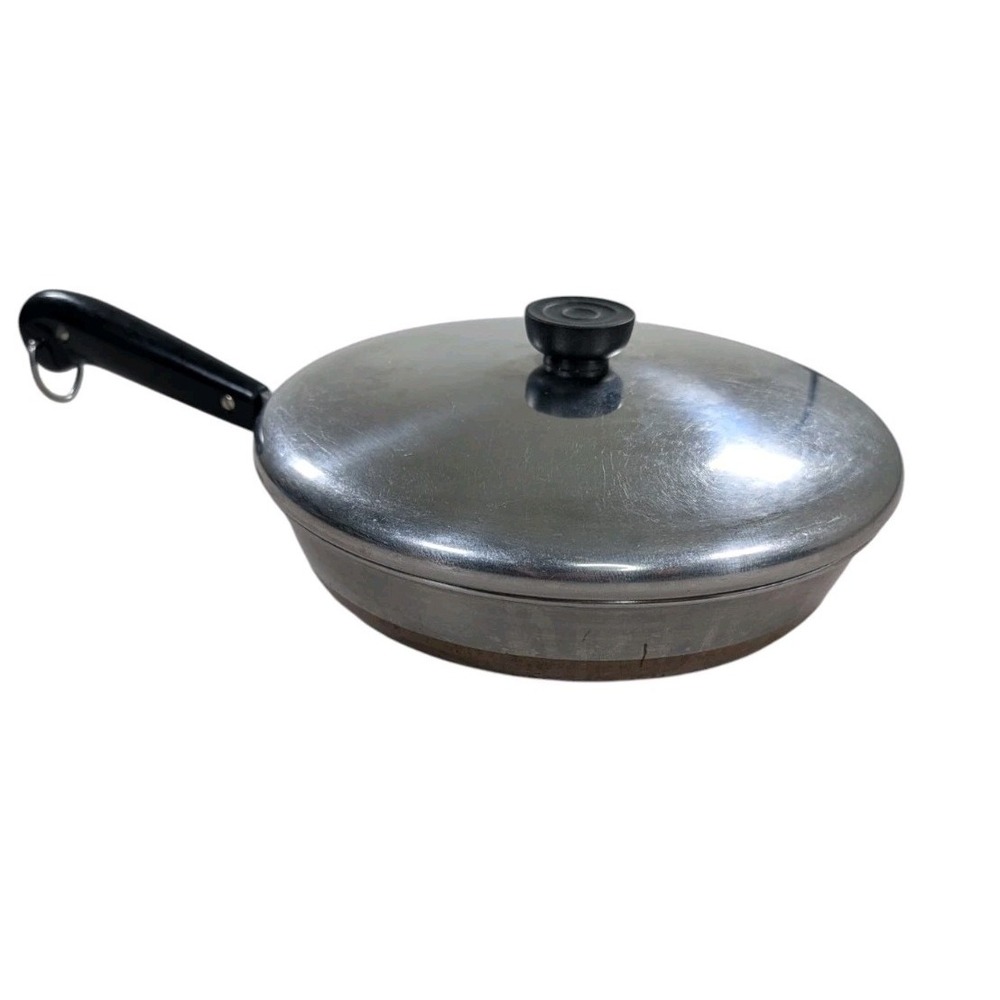 Revere Ware Copper Clad 10" Skillet Frying Pan with Lid Vintage Pre-1968 USA